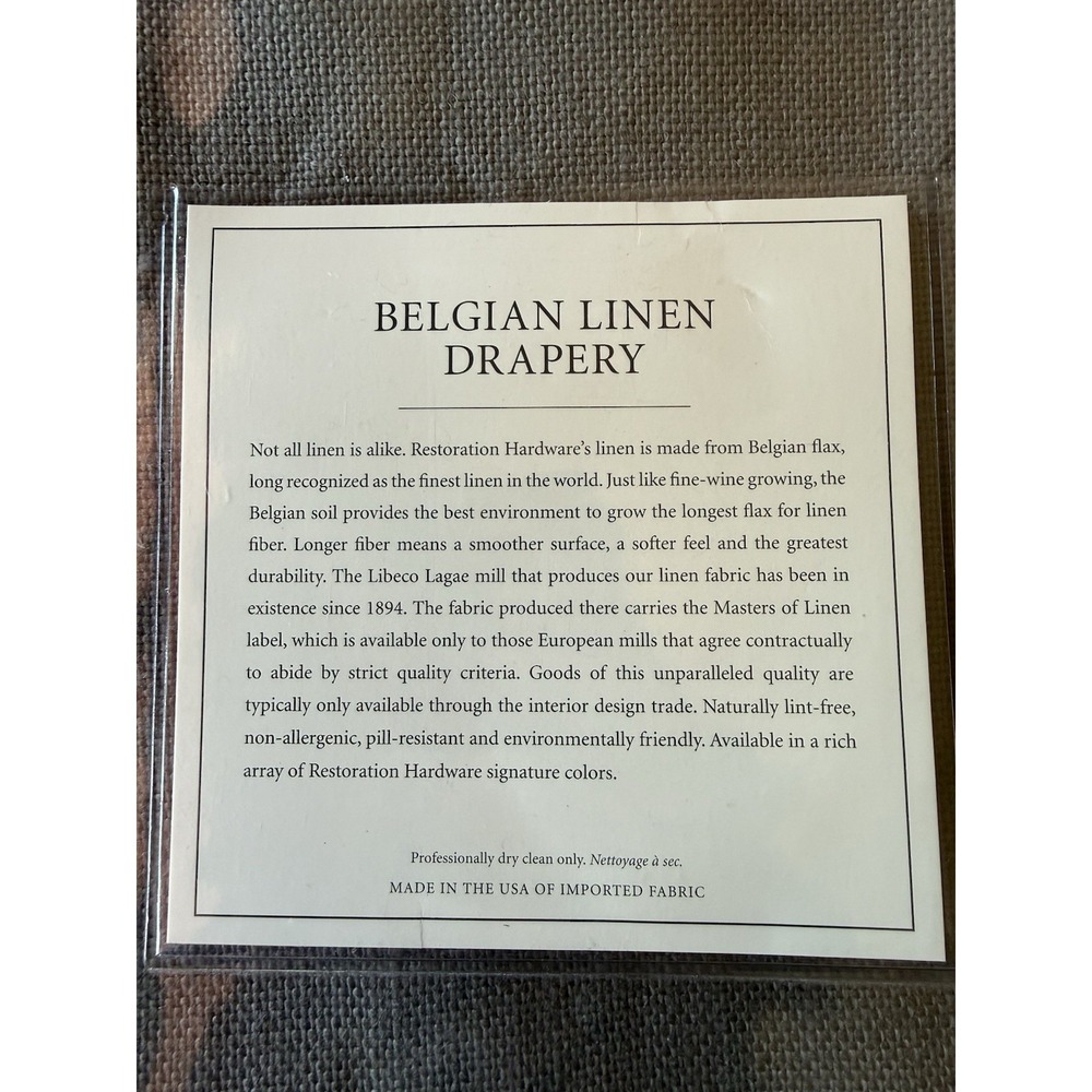 RESTORATION HARDWARE Belgian Heavyweight Linen Drapery 100x108 Fog Rod Pkt NEW - Picture 4 of 6